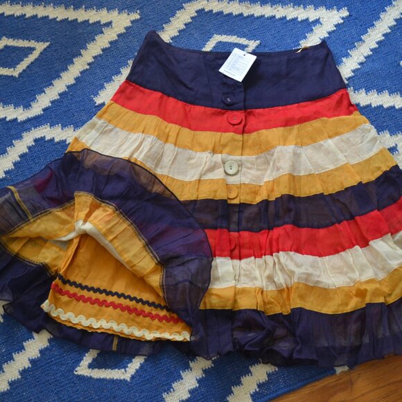 NWT Anthropologie Edme & Esyllte Button Front Striped Skirt 100% Cotton 4 - Picture 1 of 10